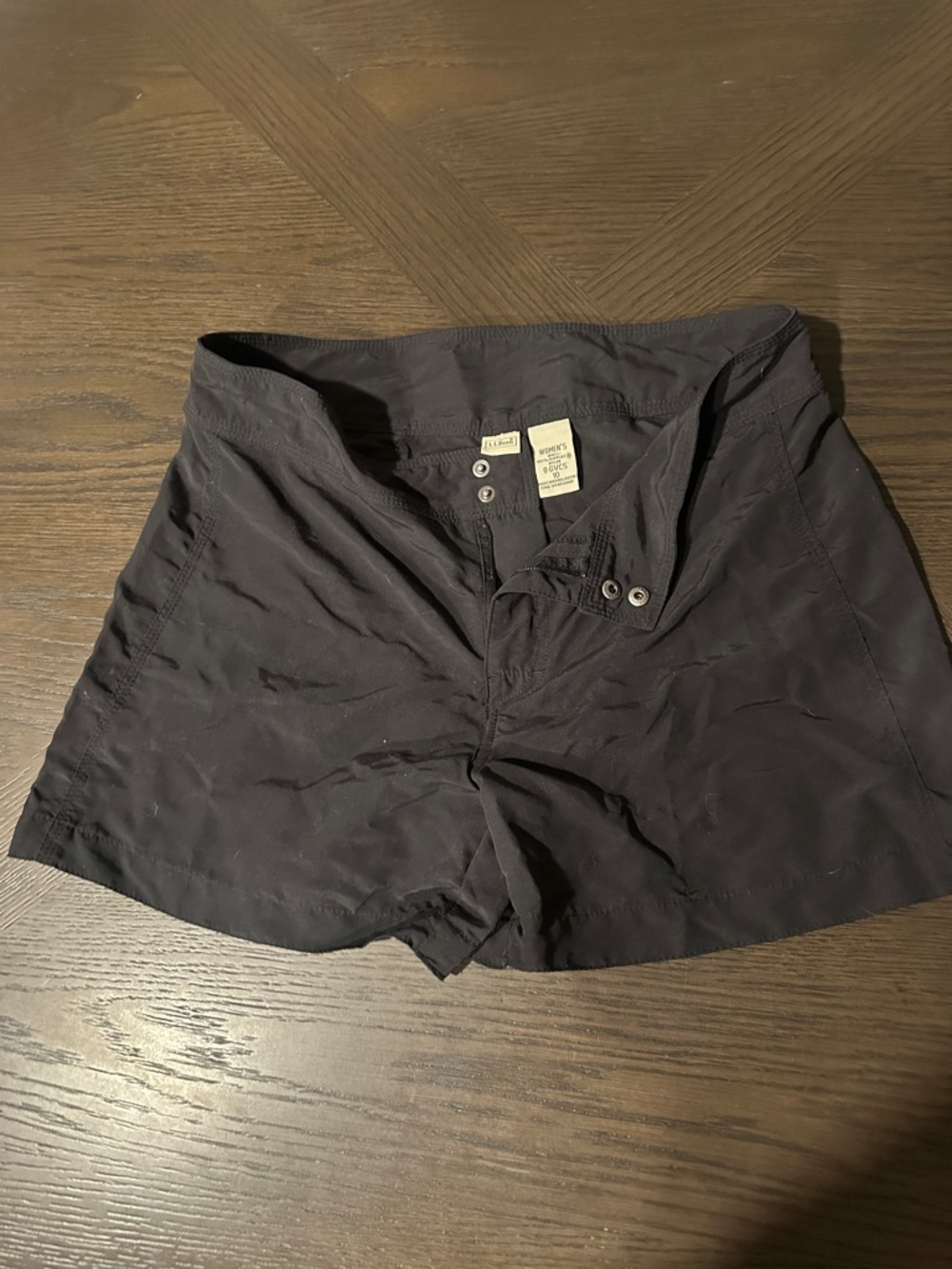L.L. Bean Black Women's Bike Shorts with Snap Front